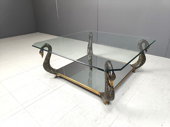 Image 1 of Brass Swan Coffee Table, 1970S 