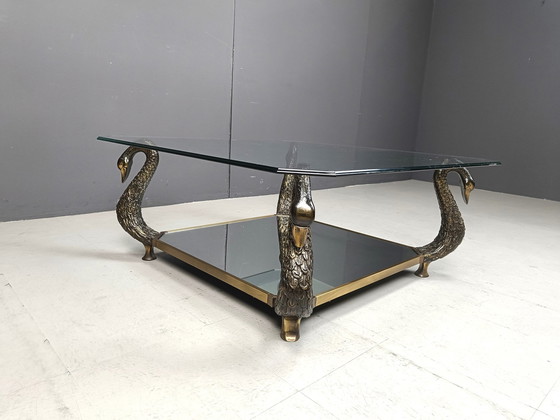 Image 1 of Brass Swan Coffee Table, 1970S 