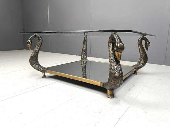 Image 1 of Brass Swan Coffee Table, 1970S 