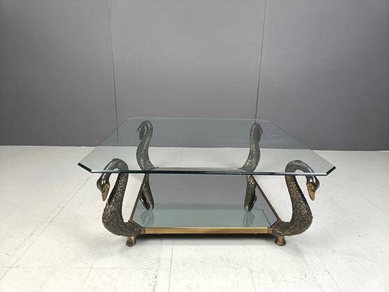 Image 1 of Brass Swan Coffee Table, 1970S 