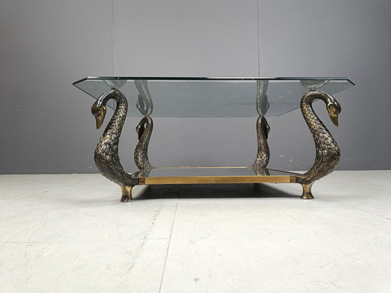 Image 1 of Brass Swan Coffee Table, 1970S 