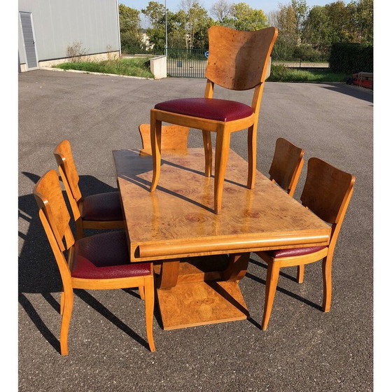 Image 1 of Vintage art deco dining set in elm burl