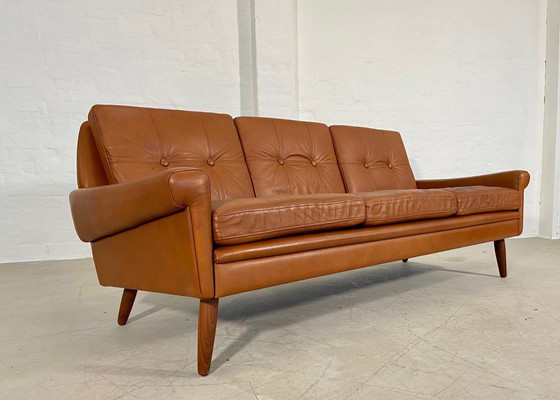 Image 1 of Vintage Danish Mid-Century 3 Person Svend Skipper Sofa In Cognac Leather 1970,S