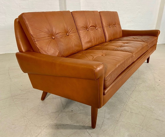 Image 1 of Vintage Danish Mid-Century 3 Person Svend Skipper Sofa In Cognac Leather 1970,S