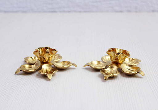 Pair Of Brass Flower Candleholders