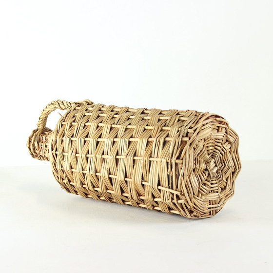 Image 1 of Vintage Demojohn  Woven Wicker Bottle, Czechoslovakia 1950s