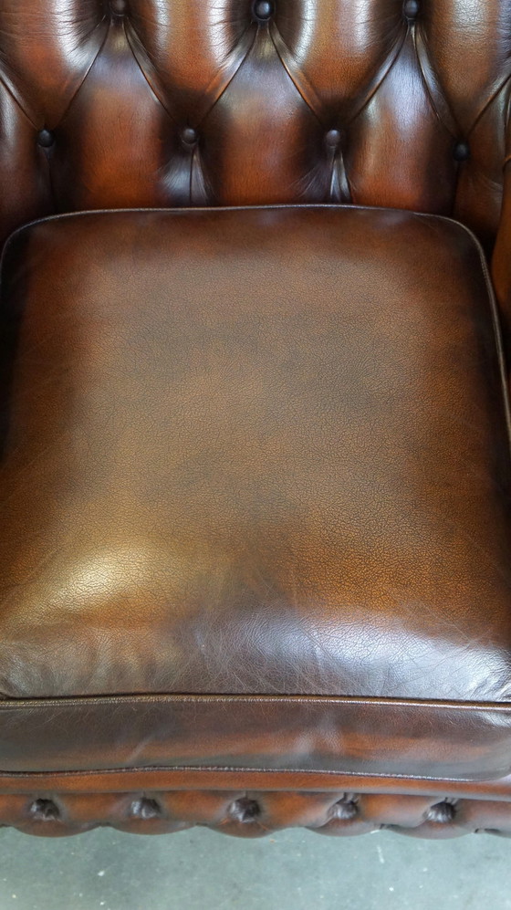 Image 1 of 2 x Fauteuil Chesterfield en cuir de vachette marron anglais