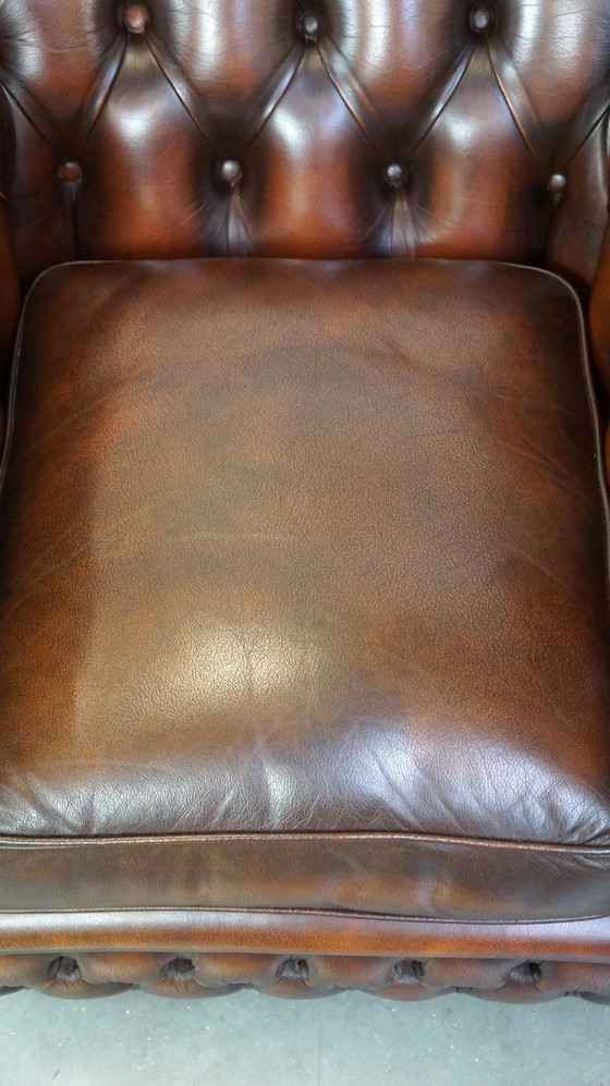 Image 1 of 2 x Fauteuil Chesterfield en cuir de vachette marron anglais