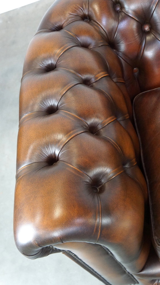 Image 1 of 2 x Fauteuil Chesterfield en cuir de vachette marron anglais