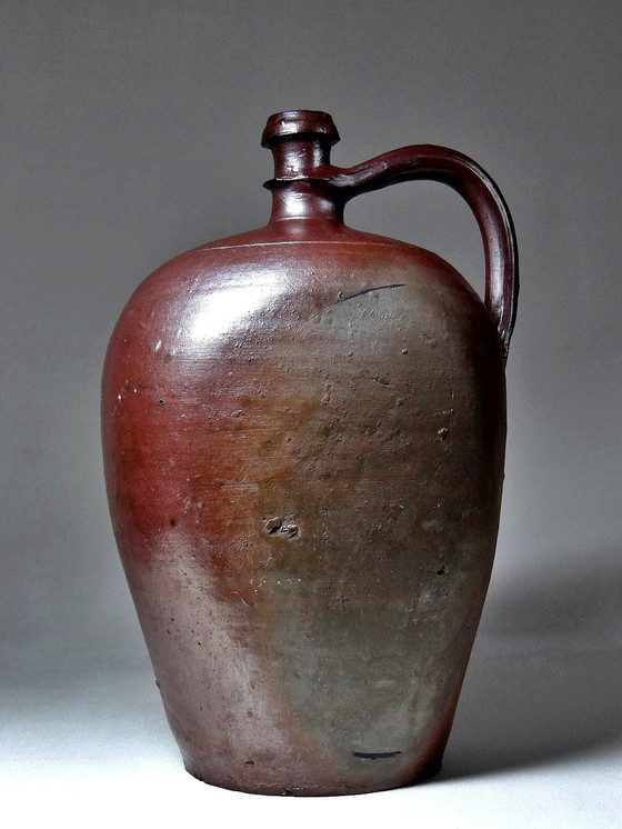 Image 1 of Large Antique Bordeaux Glossy Enamel Normandy Stoneware Jar 20s-30s