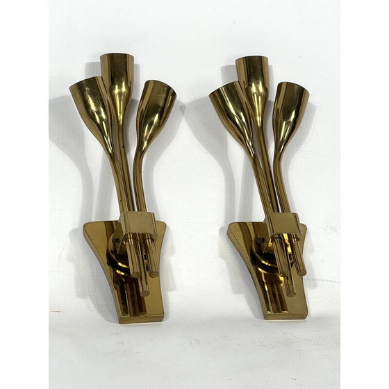 Image 1 of Pair of mid-century Italian brass wall lamps by Lumi Milano, 1960s