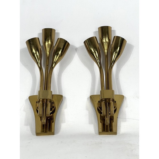 Image 1 of Pair of mid-century Italian brass wall lamps by Lumi Milano, 1960s