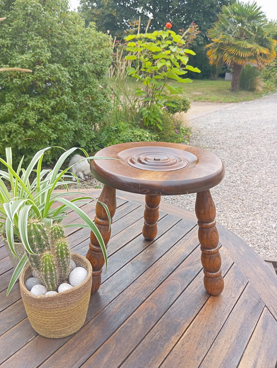 Image 1 of Shepherd's Tripod Stool, Mid - Century Solid Oak