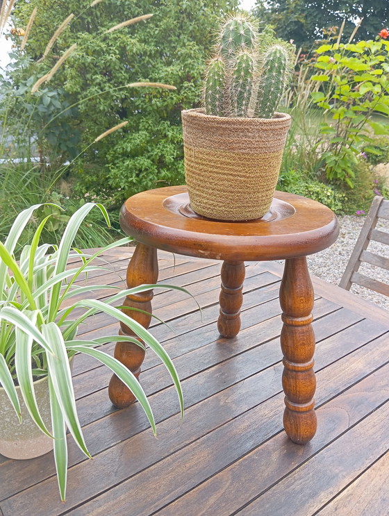 Image 1 of Shepherd's Tripod Stool, Mid - Century Solid Oak