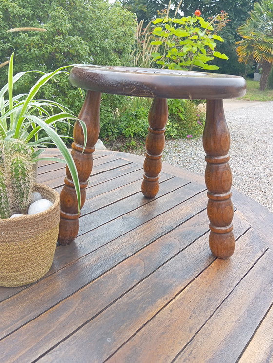 Image 1 of Shepherd's Tripod Stool, Mid - Century Solid Oak