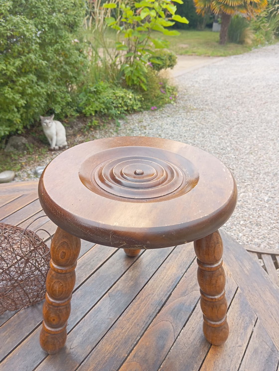 Image 1 of Shepherd's Tripod Stool, Mid - Century Solid Oak