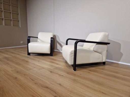 2x Leolux Fauteuils Hemingway Design Cuir Crème Etat neuf