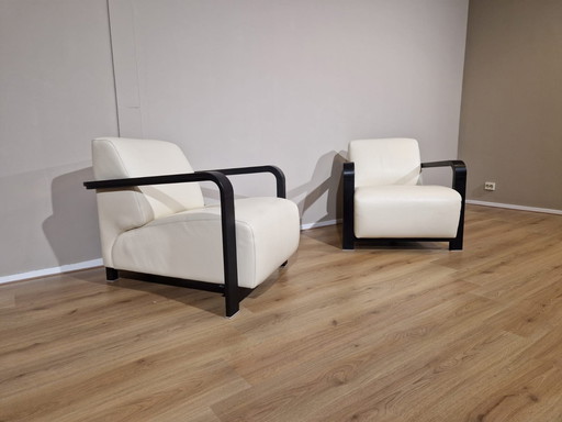 2x Leolux Fauteuils Hemingway Design Cuir Crème Etat neuf