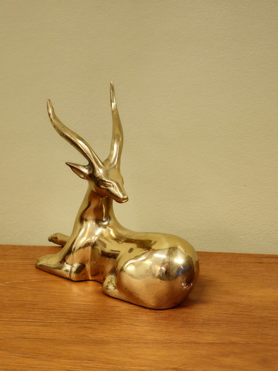 Image 1 of Statuetta vintage in ottone con cervo Capricorno e cervo Bambi 