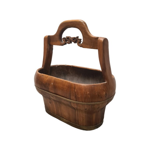 Old Chinese Wooden Water Bucket, Mid 20th Century