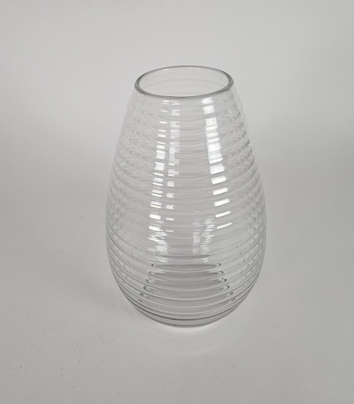 Glass Factory Leerdam - A.D. Copier - Ribbed Vase - Drop-Shaped - Clear Glass - 1953