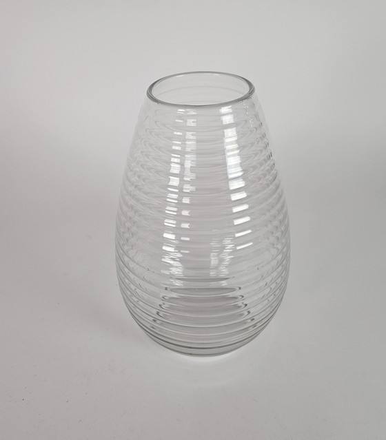 Image 1 of Glass Factory Leerdam - A.D. Copier - Ribbed Vase - Drop-Shaped - Clear Glass - 1953