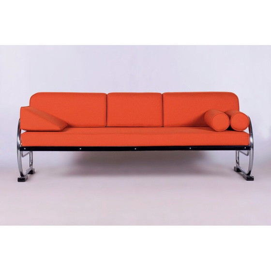 Image 1 of Vintage orange leather sofa by Robert Slezak, Czechoslovakia 1930