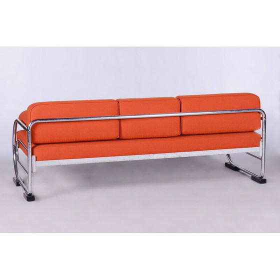 Image 1 of Vintage orange leather sofa by Robert Slezak, Czechoslovakia 1930