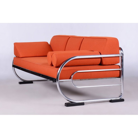 Image 1 of Vintage orange leather sofa by Robert Slezak, Czechoslovakia 1930