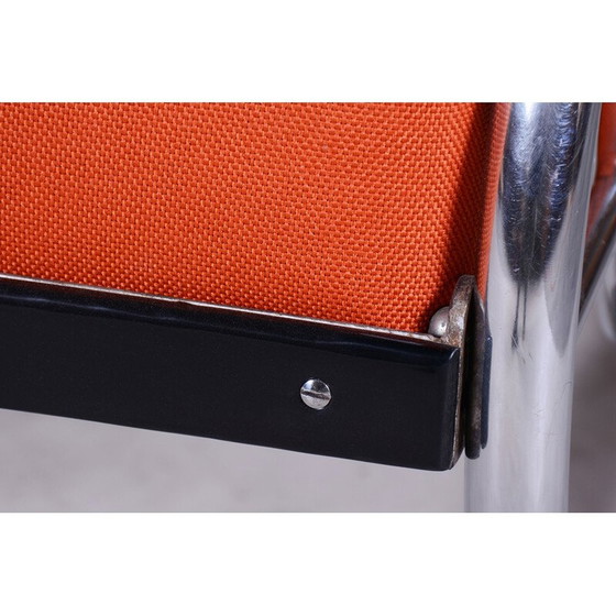 Image 1 of Vintage orange leather sofa by Robert Slezak, Czechoslovakia 1930