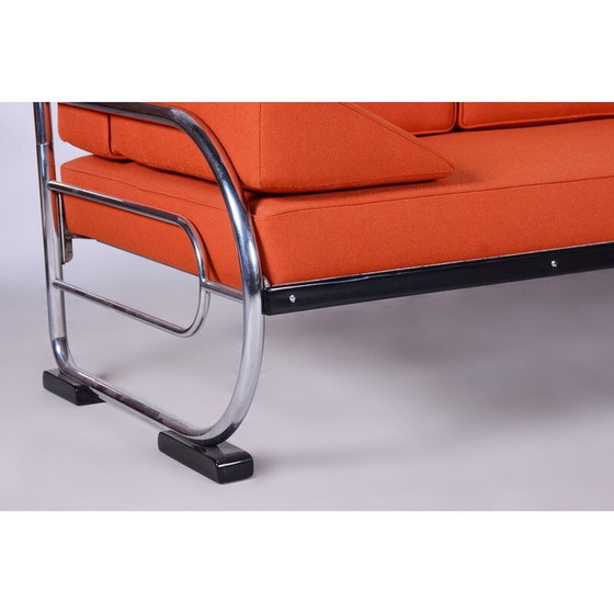 Image 1 of Vintage orange leather sofa by Robert Slezak, Czechoslovakia 1930