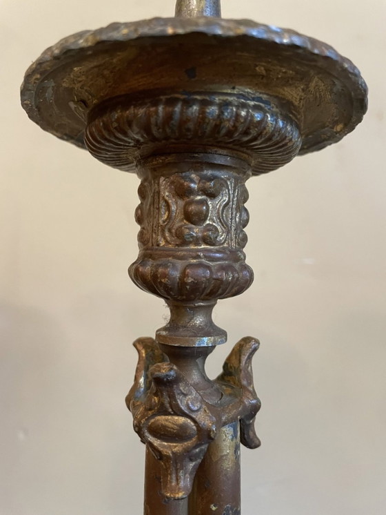 Image 1 of Set 2 X French Church Candlestick Antique