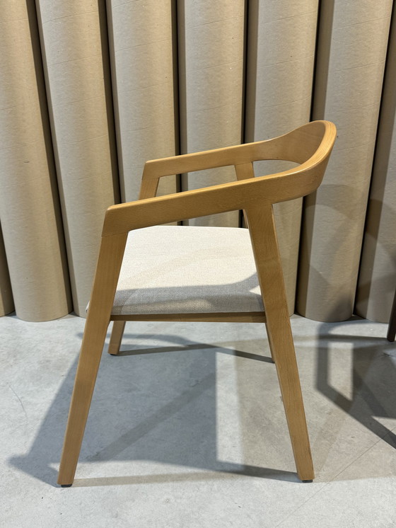 Image 1 of 6X Wooden Dining Chair - Beige Seat Cushion