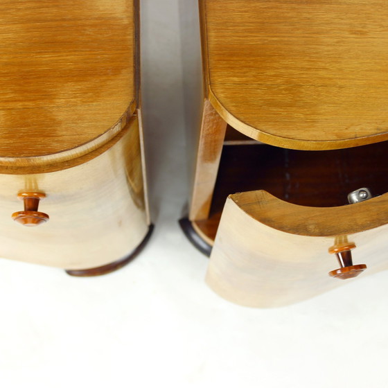 Image 1 of Set Of 2 Art Deco Bedside Tables In Walnut, Czechoslovakia 1940S