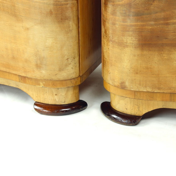 Image 1 of Set Of 2 Art Deco Bedside Tables In Walnut, Czechoslovakia 1940S