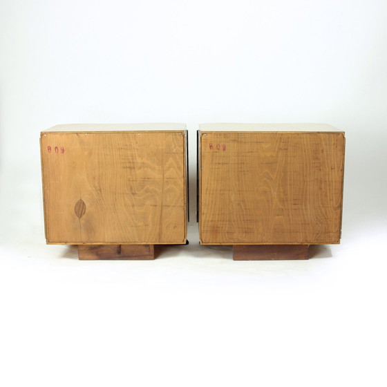 Image 1 of Set Of 2 Art Deco Bedside Tables In Walnut, Czechoslovakia 1940S