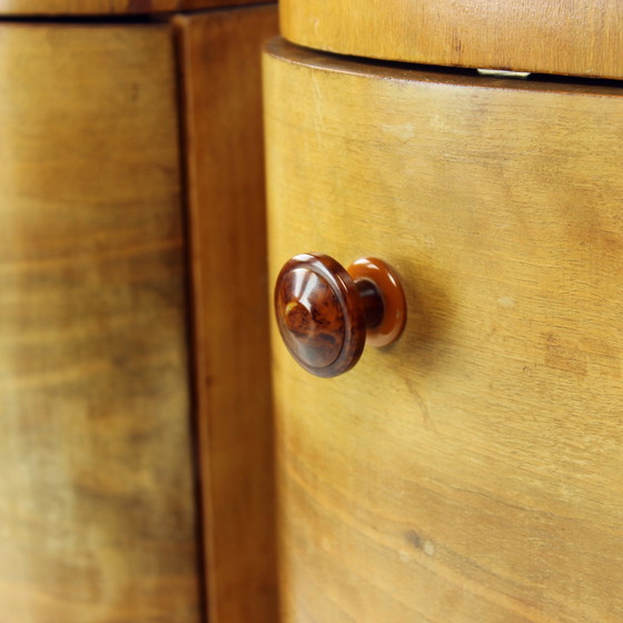 Image 1 of Set Of 2 Art Deco Bedside Tables In Walnut, Czechoslovakia 1940S