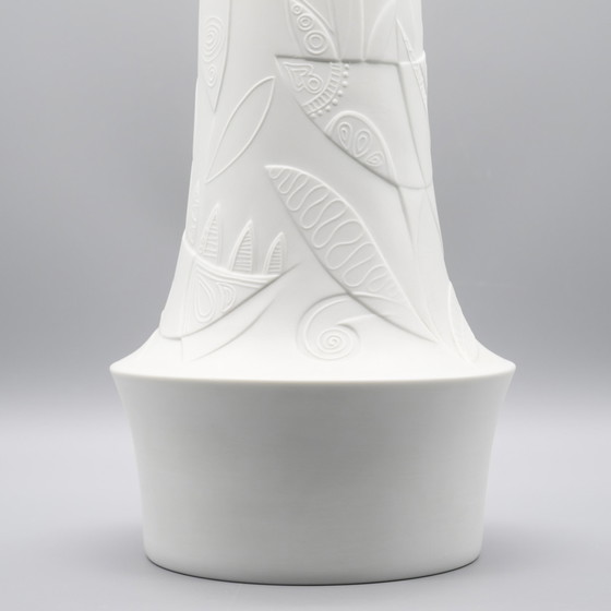 Image 1 of Cuno Fischer Vase Duo Hutschenreuther Bisque Porcelain Op Art Relief H 38cm+28cm