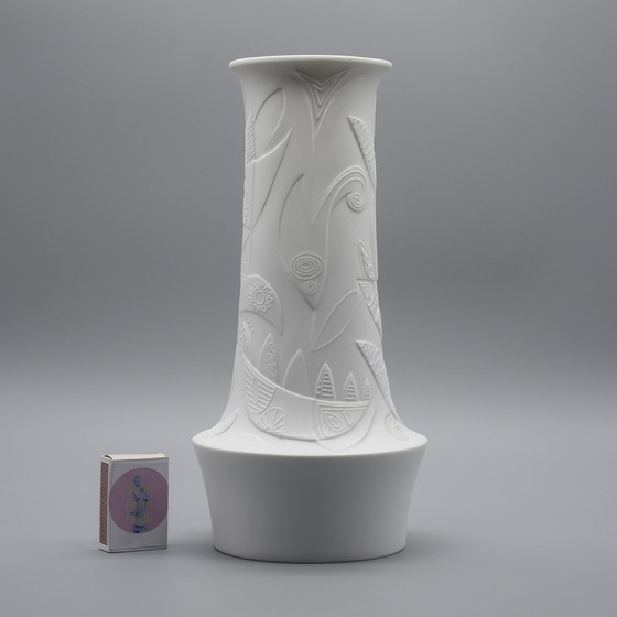 Image 1 of Cuno Fischer Vase Duo Hutschenreuther Bisque Porcelain Op Art Relief H 38cm+28cm