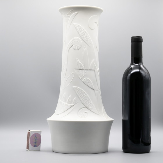 Image 1 of Cuno Fischer Vase Duo Hutschenreuther Bisque Porcelain Op Art Relief H 38cm+28cm