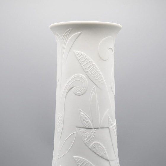 Image 1 of Cuno Fischer Vase Duo Hutschenreuther Bisque Porcelain Op Art Relief H 38cm+28cm