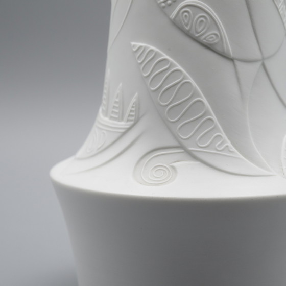 Image 1 of Cuno Fischer Vase Duo Hutschenreuther Bisque Porcelain Op Art Relief H 38cm+28cm