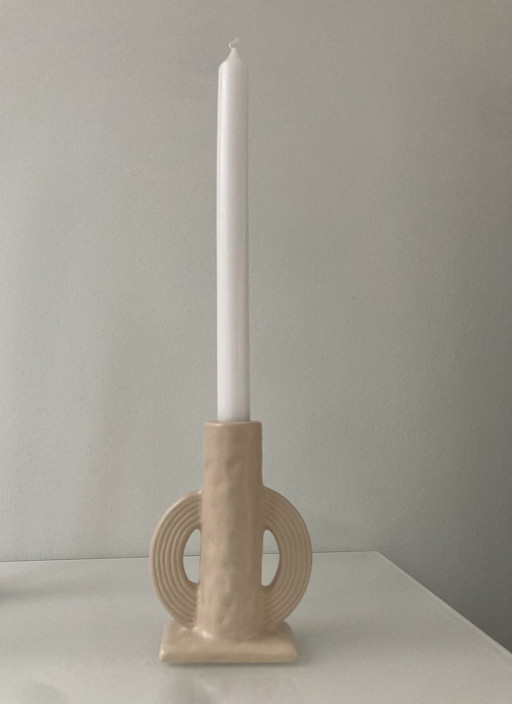 Beige Candlestick Of Ceramic