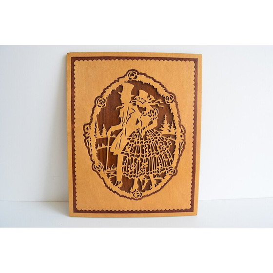 Image 1 of Vintage wood veneer painting, Czechoslovakia 1950