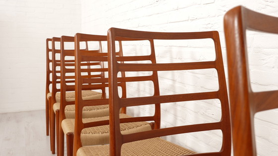 Image 1 of Set Of 6 Vintage Dining Chairs | Niels Otto Møller | Model 82 | Papercord | Teak | Restored