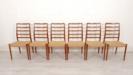 Image 1 of Set Of 6 Vintage Dining Chairs | Niels Otto Møller | Model 82 | Papercord | Teak | Restored
