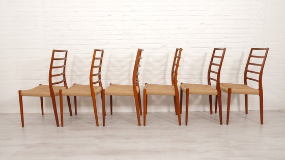 Image 1 of Set Of 6 Vintage Dining Chairs | Niels Otto Møller | Model 82 | Papercord | Teak | Restored