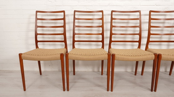 Image 1 of Set Of 6 Vintage Dining Chairs | Niels Otto Møller | Model 82 | Papercord | Teak | Restored