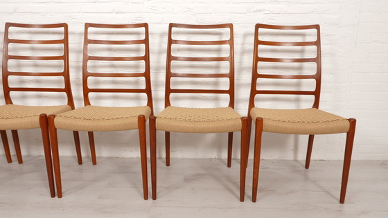 Image 1 of Set Of 6 Vintage Dining Chairs | Niels Otto Møller | Model 82 | Papercord | Teak | Restored
