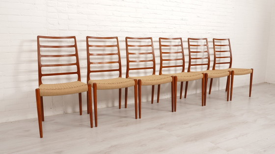 Image 1 of Set Of 6 Vintage Dining Chairs | Niels Otto Møller | Model 82 | Papercord | Teak | Restored